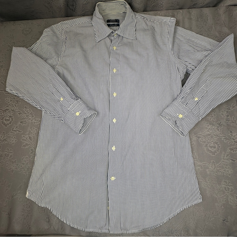 Boggi Milano Custom Fit Blue Striped Long Sleeve Button Up Dress Shirt 44” Chest
